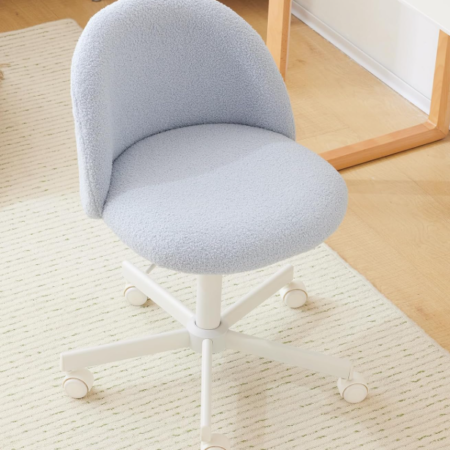 Teddy Fleece Vanity Stool With Wheels And Backrest